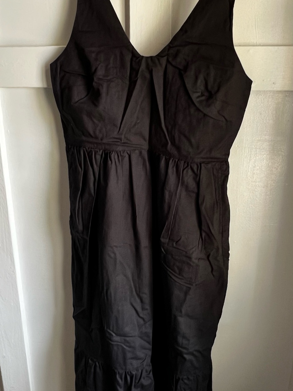 Pact Black Sleeveless Tiered Maxi Dress Organic Cotton Linen Sz M